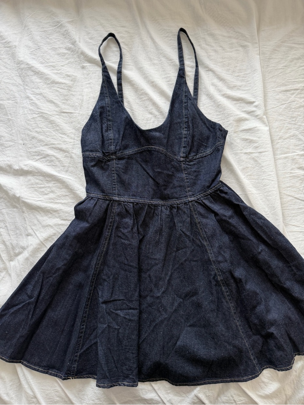 Zara Dark Blue Denim Mini Dress with Spaghetti Straps